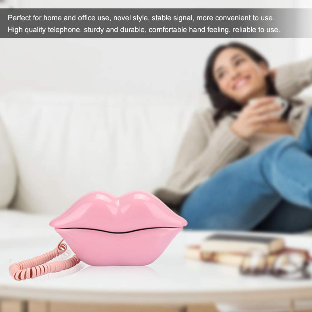 Romack Home Landline Telephone, Stable Connection Creative Telephone European Style Fashionable Desktop With Pink Lips Shape, Co